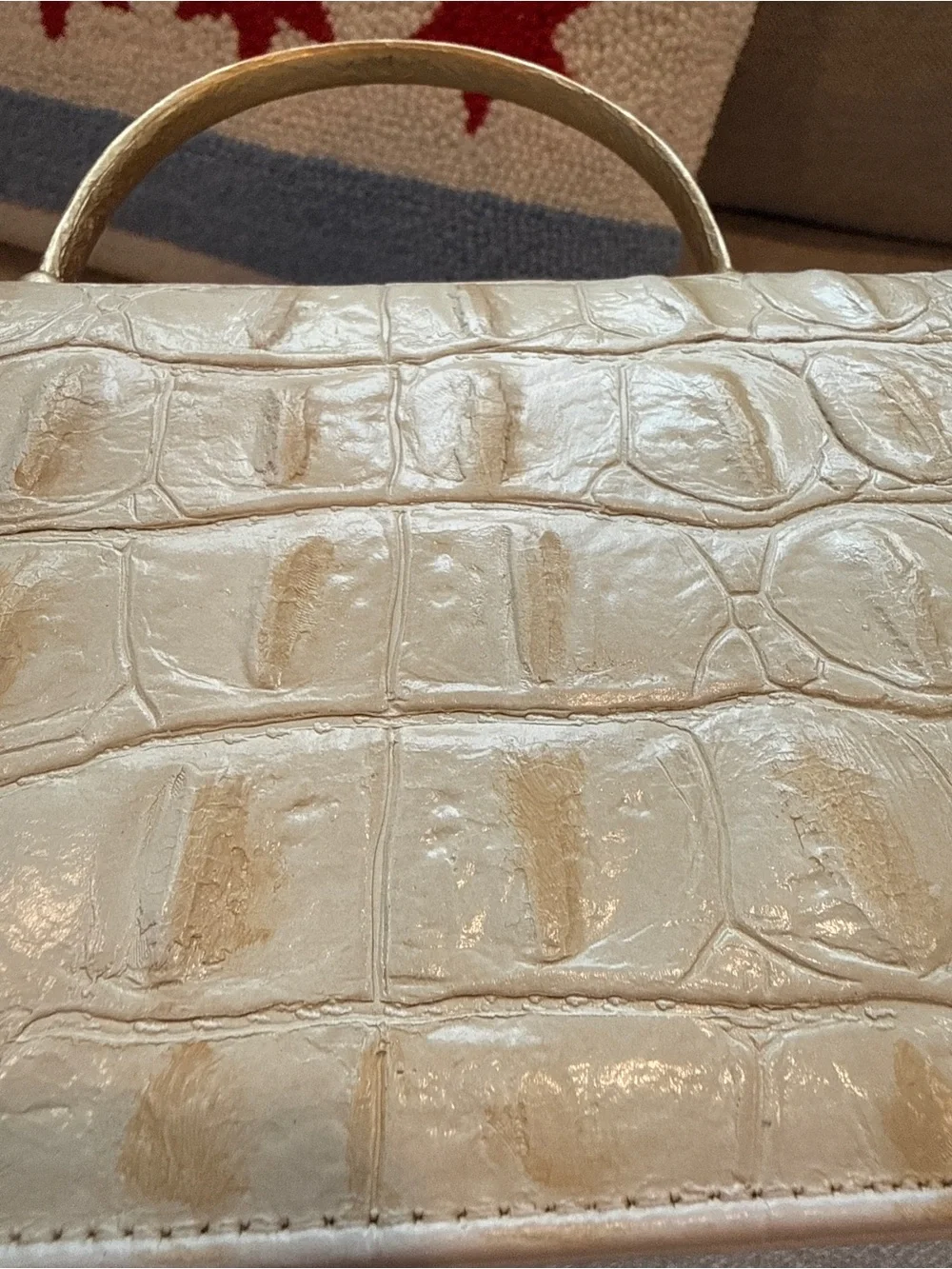 Vintage Genuine Alligator Box Bag Gold Hardware Crystal Accents